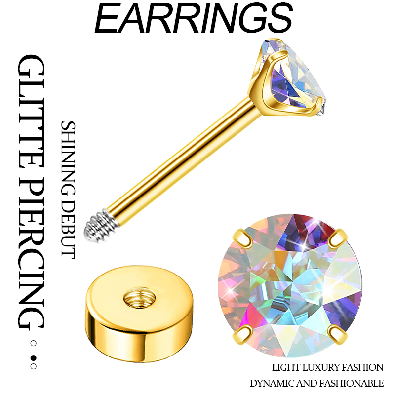 TUPMI G23 Titanium Earrings for Sensitive Skin Flatback 5A+AB Cubic Zirconia Stud Earrings 14K Gold Hypoallergenic Nap Earrings for Women 2-5mm