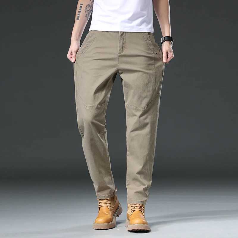 New 97% cotton cargo mens outdoor suit straight solid color work sweater mens jogging uniform Korean casual pants mens W241009