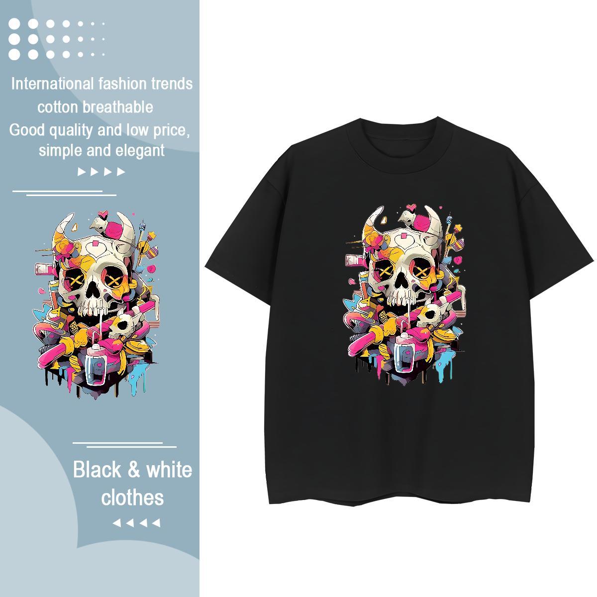 Popular Men T Shirts 230g Cotton skull Casual Custom Big Size O Neck Short Sleeves Mens Tshirts Classic Tops Tees