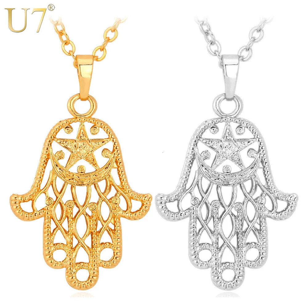 U7 Fatima Hand Pendant Gold Neutral Womens/Mens Jewelry Pentagonal Hamza Hand Necklace Wholesale P472 QC24 240929
