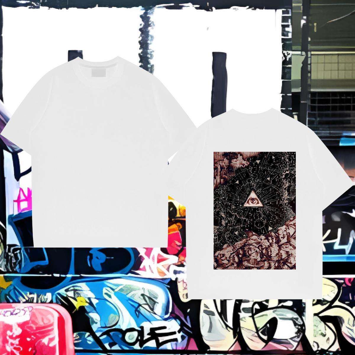 Classic T-Shirts for Men 230g 100% Cotton eye of the devil Casual Beach Skull Breathable Short Sleeve Tshirt for Man Woman DIY Tops