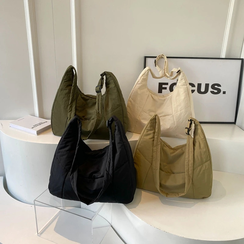LEFTSIDE Fashion Womens Soft Cloth Shoulder Bag Solid Color Student Spring Y2K Casual Style Large Handbag Cross Body Bag 241008