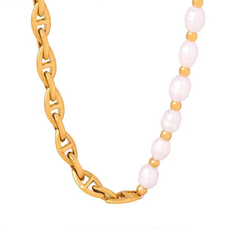 Naturally Freshwater Pearl Necklace Womens Stainless Steel Gold Plated Chain Girl Statement Necklace Luxury Designer JewelryX241009