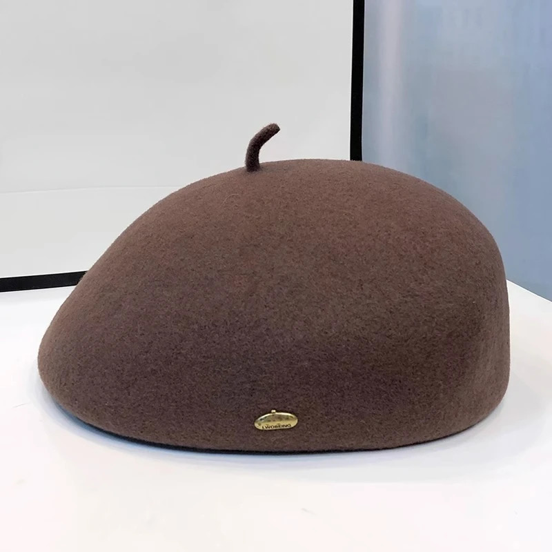 Wool beret French artist style warm winter beanie hat soft retro plain weave beret solid color womens elegant comfortable hat 241007