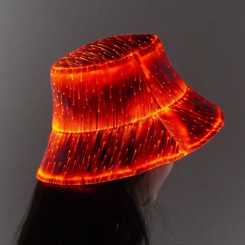 mens and womens fiber optic fabric bucket hat Y2K street color LED intelligent luminous night club 241009