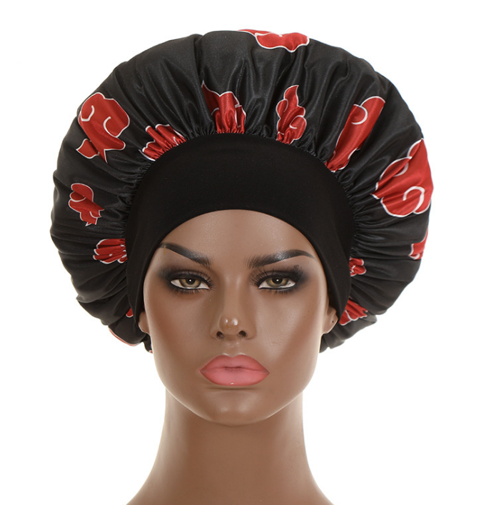 Women Cartoon Satin Sleeping Hat Bonnet Hair Care Wide Band Night Sleep Cap Salon Makeup Elastic Muslim Hijab Head Cover