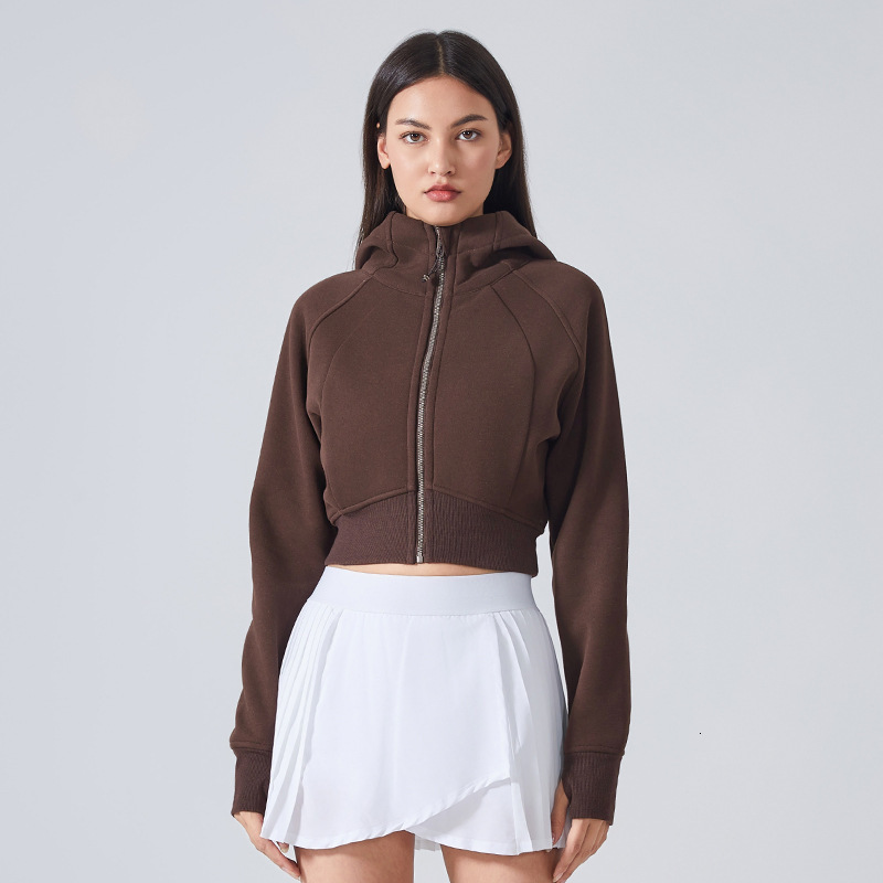 Autumn and winter velvet casual sports hoodie for women, slim fit zipper hooded cardigan, yoga top DAW137