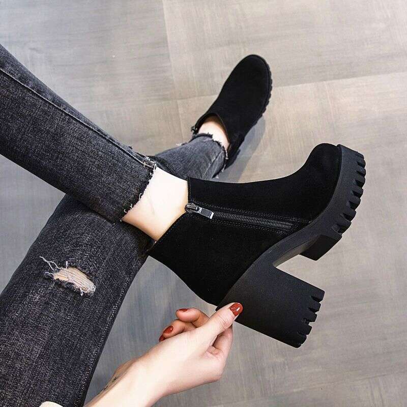 Footwear Punk Style Booties Black Female Ankle Boots Very High Heels Combat Short Shoes For Women Heeled Suede Winter 2024 Sale