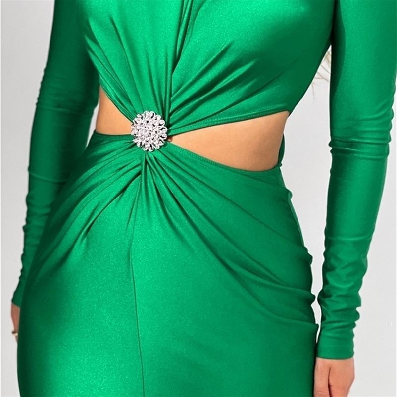 Mozision Elegant Hollow Out Sexy Maxi Dress For Women Autumn Winter Turtleneck Long Sleeve Bodycon Club Party Evening y241009