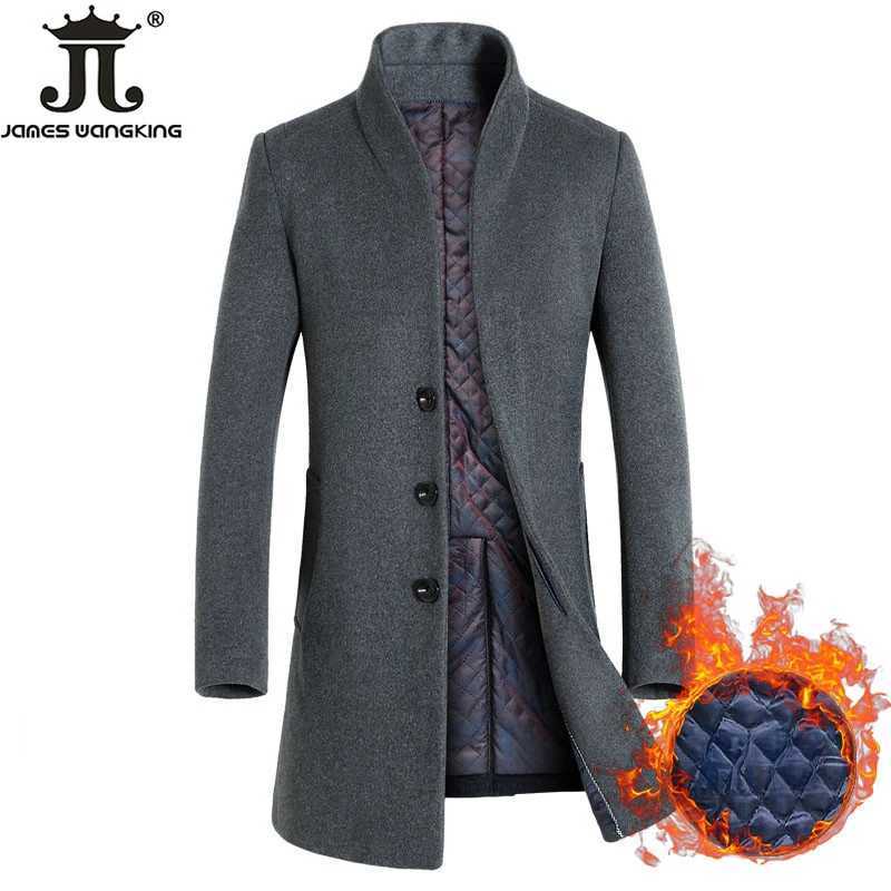 New Winter Mens Fashion Boutique High-grade Pure Color Wool Woolen Cloth Business Leisure Trench Coat / Men Thick Dust Coat LX241010