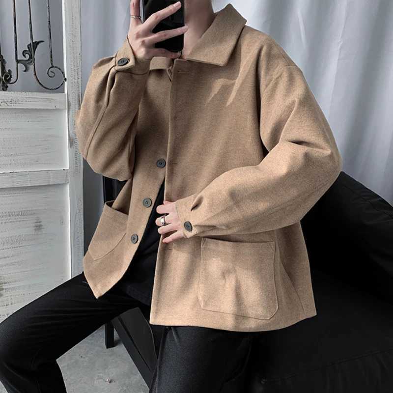 Vintage Blends Coats Men Clothing Handsome Korean Fashion Outwear Autumn Spring Teens Button-Up Temper Long Sleeve Pure Color LX241010