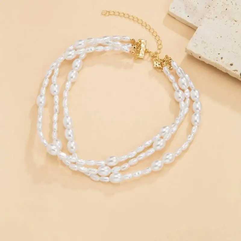 Simple Baroque Imitation Pearl Necklace for Women Men Elegant Handmade Beaded Chain Choker Necklace Wedding Party JewelryX241009