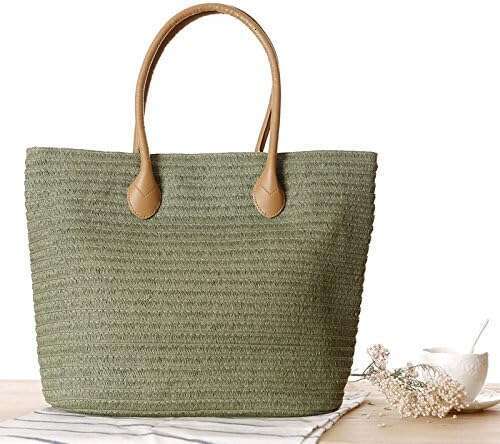 Women's Classic Straw Summer Beach Shoulder Bag Handbag Tote With PU Leather Straps Handmade Purse