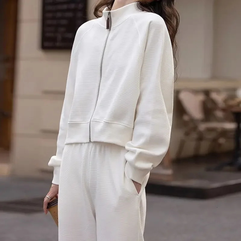 Womens pants set Korean fashion casual track suit loose zipper long sleeved sweater jacket mens 2piece sportswear 241007