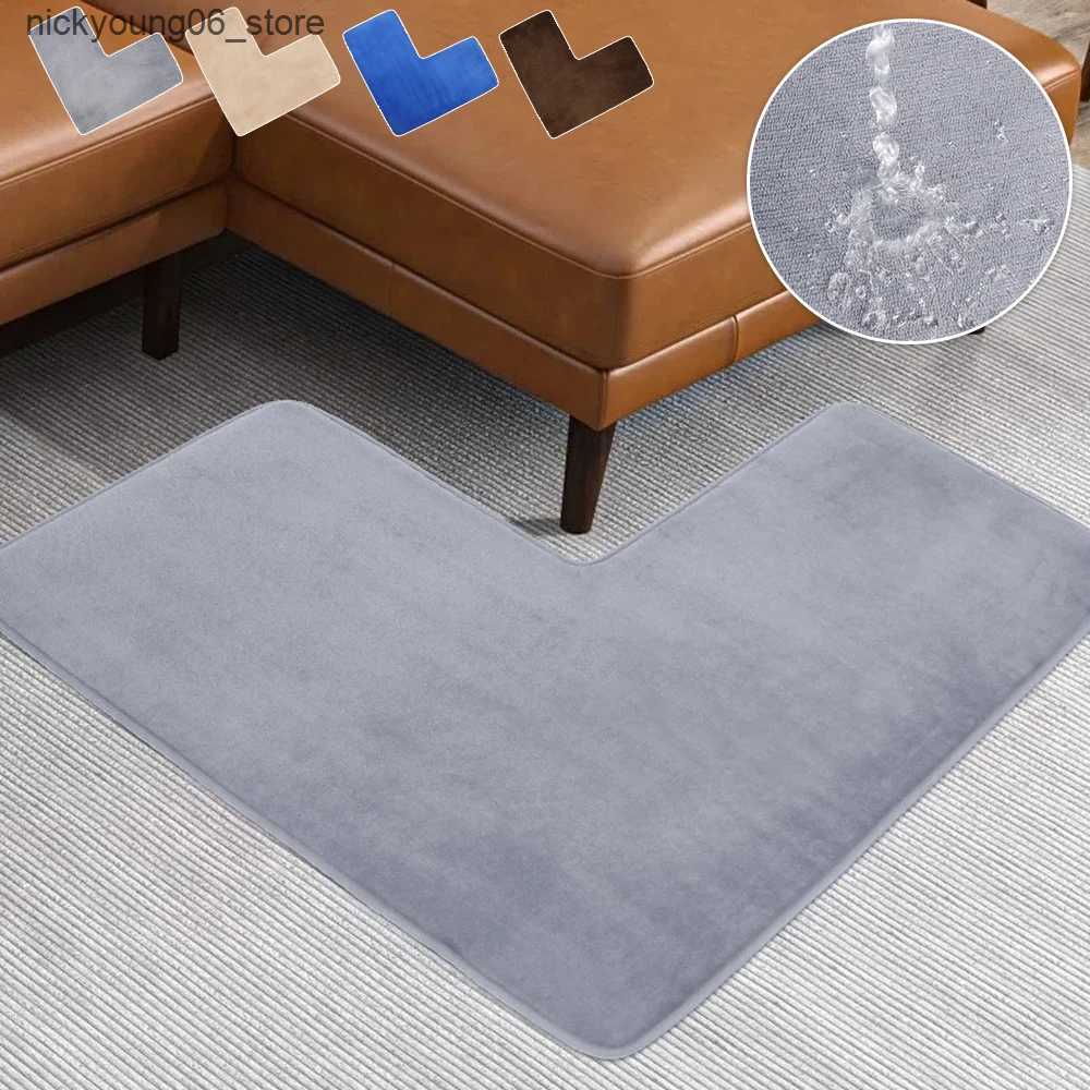 Non-Slip Bath Mats 1PC Solid Color Coral Fleece L-Shaped Bathroom Corner Mat Non-slip Entry Doorway Floor Rug Water Absorbent Kitchen Floor Carpet L24