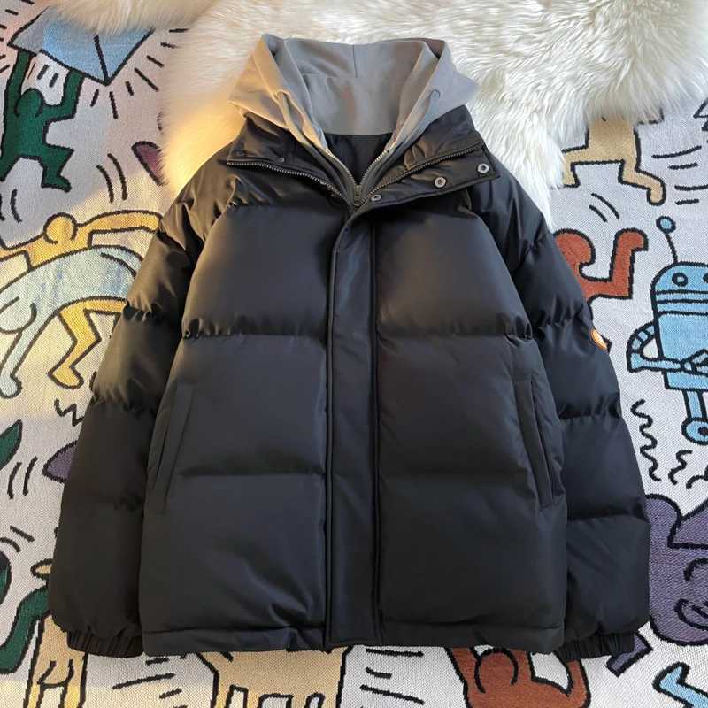 Men's Down Parkas Mens and Womens Couple Oversized Puffer Jacket with Hood Hooded Outerwear Thicken Warm Coat Korean Winter Jacket Strtwear Y2410