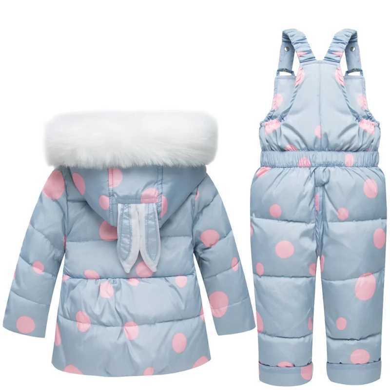 Down Coat Winter coat baby snow jacket childrens bubble cover jacket+snow bib pants 2-piece ski suit set H241010