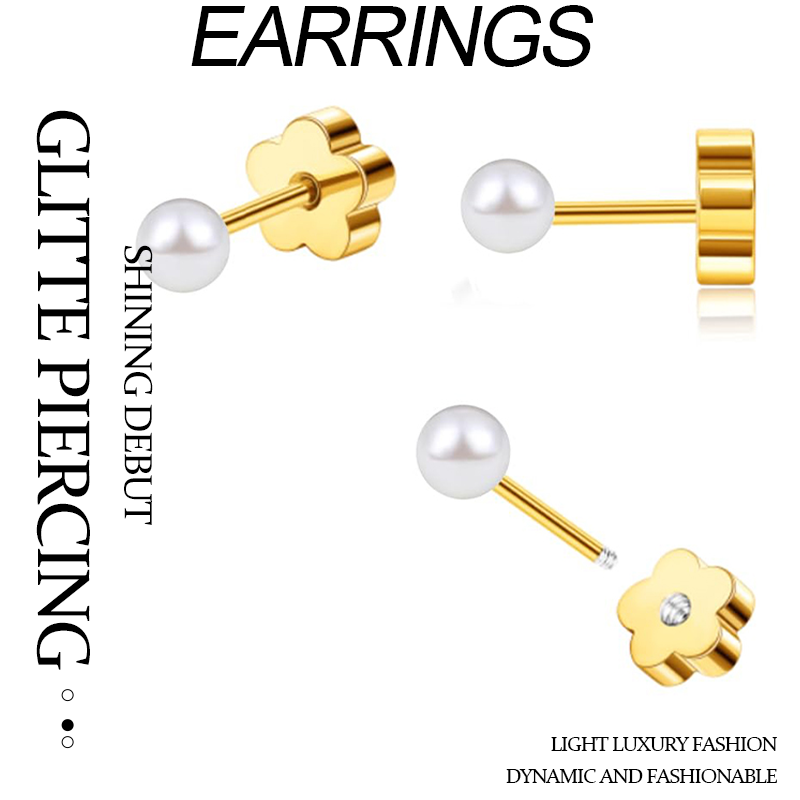 TUPMI Flat Back Pearl Stud Earrings for Women Girls Stainless Steel Small Pearl Cartilage Earrings Hypoallergenic Pearl for Sensitive Skin Helix Pierc