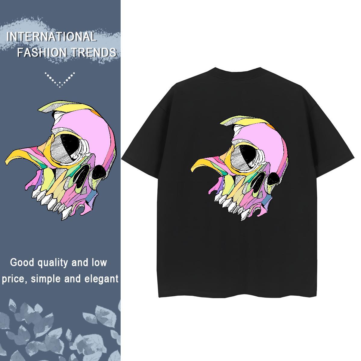 Custom T-Shirts for Women 230g Cotton Round Neck Short Sleeve High Street Hip Hop skull Tshirt for Man Woman Unisex Custom Cartoon Top Shirts