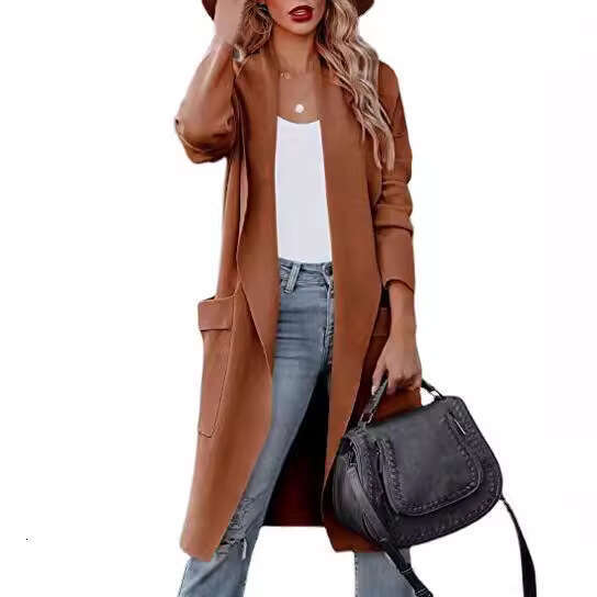 2024 autumn and winter womens new casual long style solid color warm coat jacket