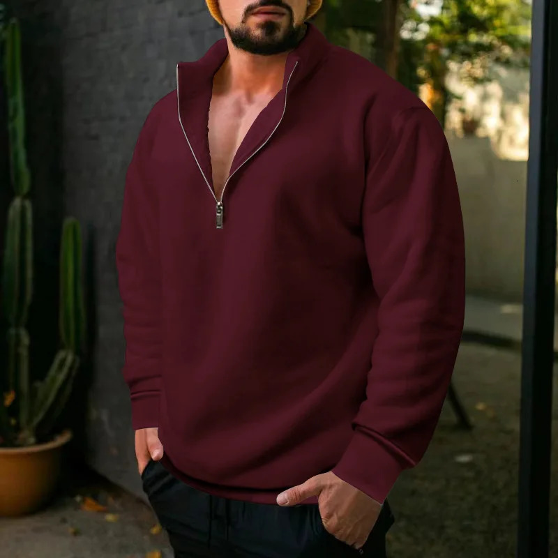 Mens Half Zipper Sweatshirt Thick Suitable for Hoodies Sweaters and AutumnSpring Solid Color Turtle Neck Tops 241010
