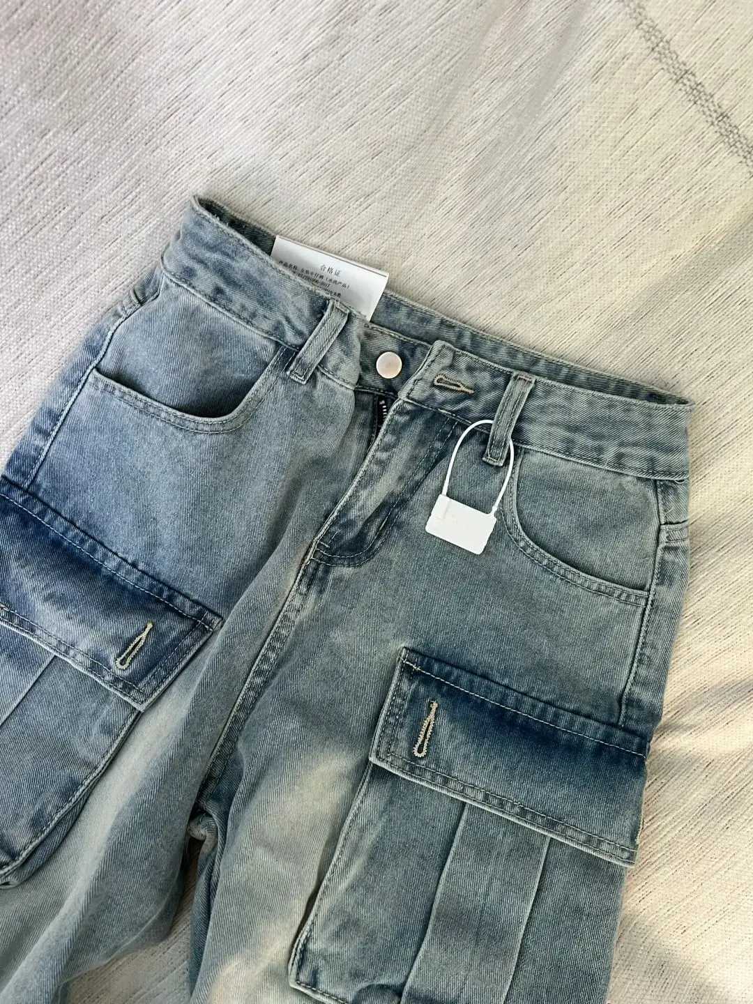 American style trendy retro multi pocket denim workwear pants men and women summer new popular washed wide leg casual pants y2kX241009