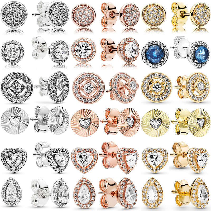 925 Sterling Silver Stud Earring Clear Sparking Crown Heart Teardrop Halo Earrings For Women Making Wedding Party Jewelry Gift designer earring