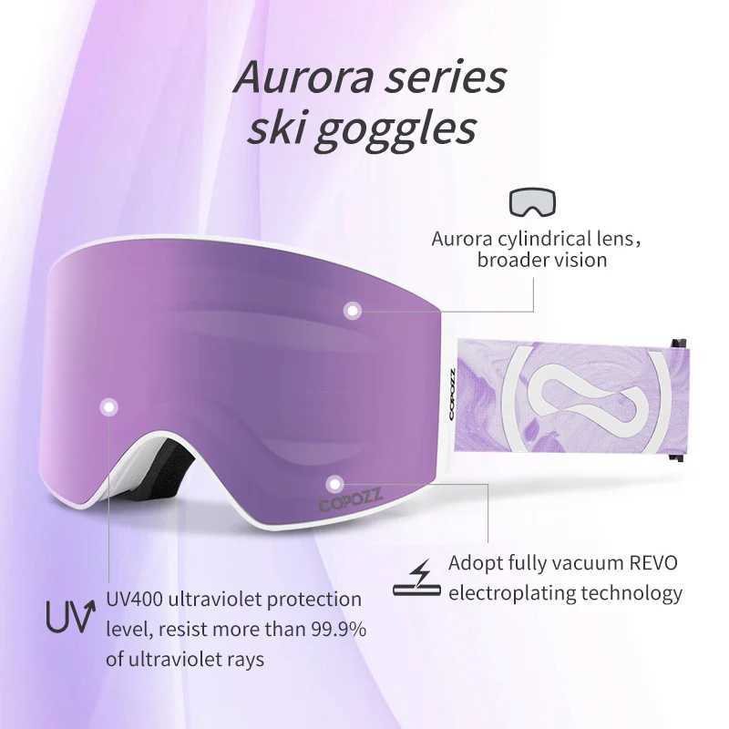 COPOZZ magnetic ski goggles UV400 protective anti fog ski goggles mens quick change lens ski board goggles with two options CL241010