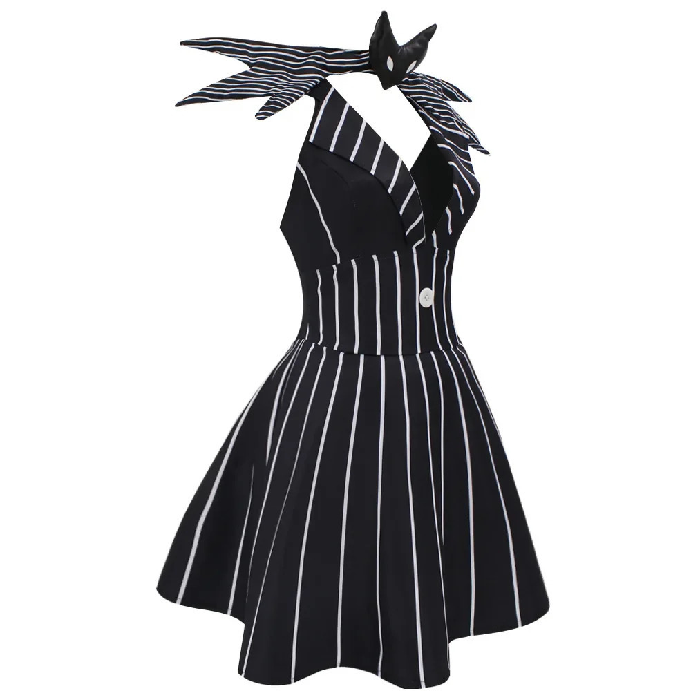Nightmare Jack cosplay costume female Christmas horror skeleton black striped dress uniform Halloween 241007