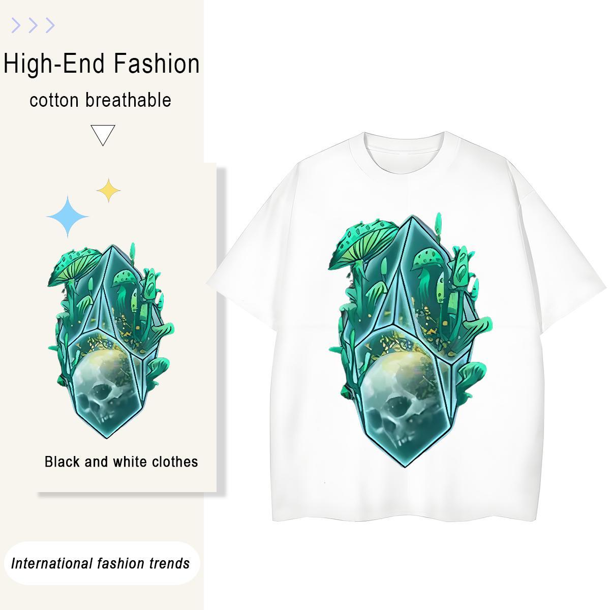 New Womens T Shirts 230g 100% Cotton Comfortable Sports Casual skull Women Tees Loose fit Plus Size Custom Top Shirts