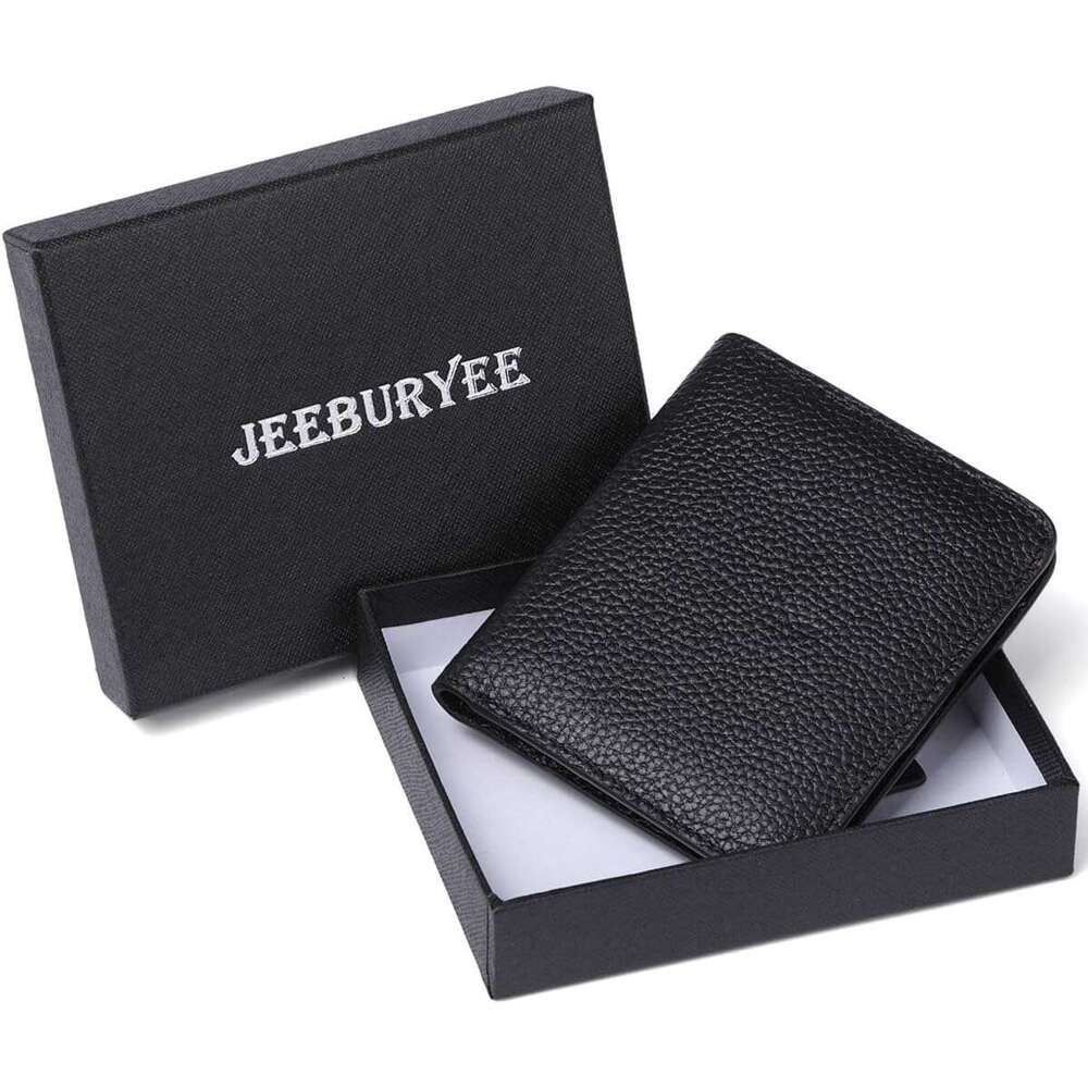 Womens Wallet Genuine Leather RFID Blocking Slim Minimalist Front Pocket Credit Card Holder with ID Window Black