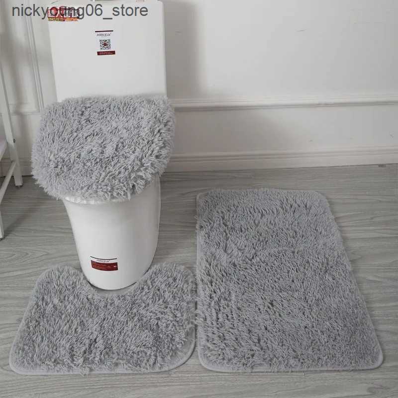 Non-Slip Bath Mats 3pcs/set Solid Color Bathroom Mat Set Fluffy Hairs Bath Carpets Modern Toilet Lid Cover Rugs Kit Rectangle 50*80 50*40 45*50cm L240