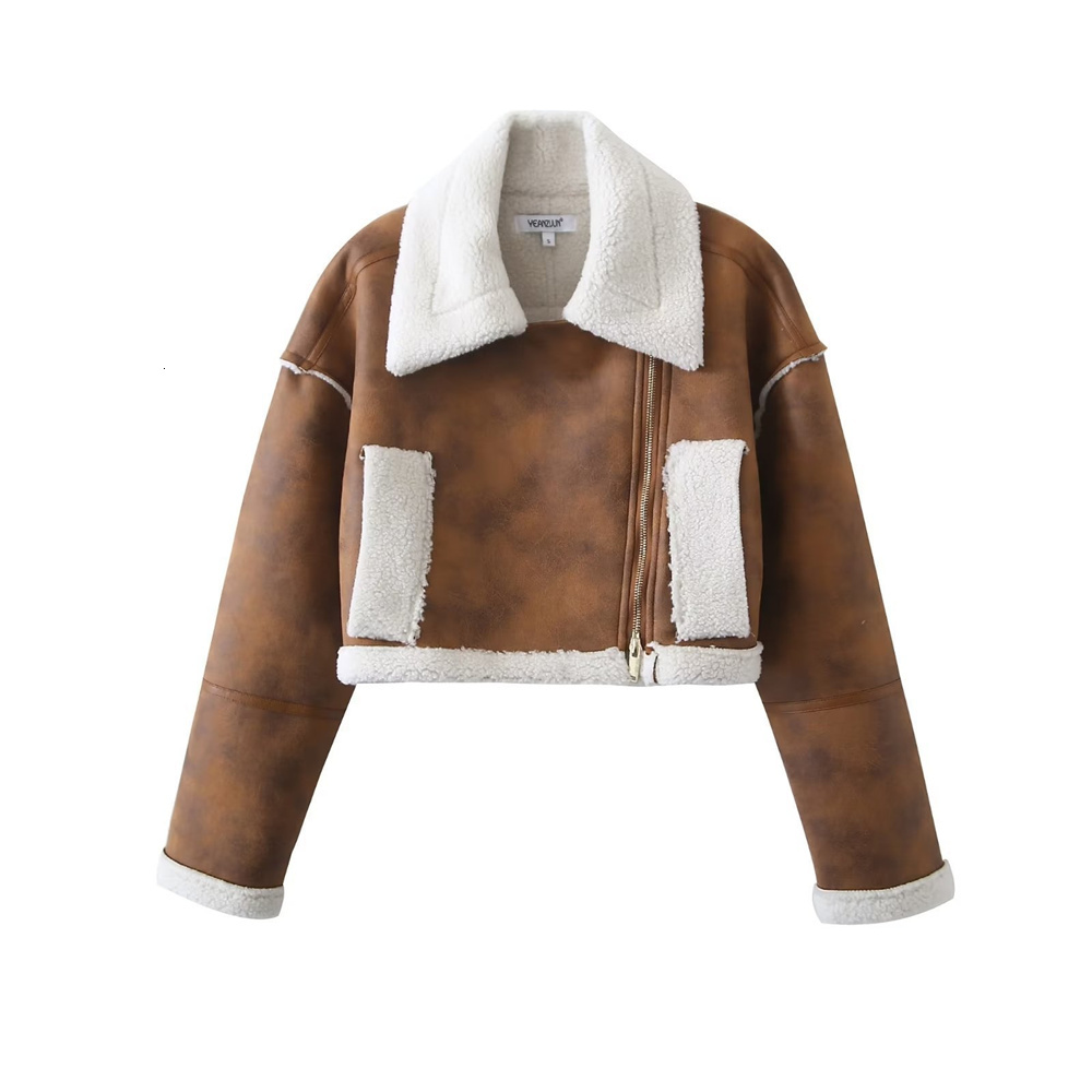 Winter Oufits Cropped Jackets 2023 Korean Faux Fur Coat Winer Coats For Women Brown Furry Jacket Vintage Clothes