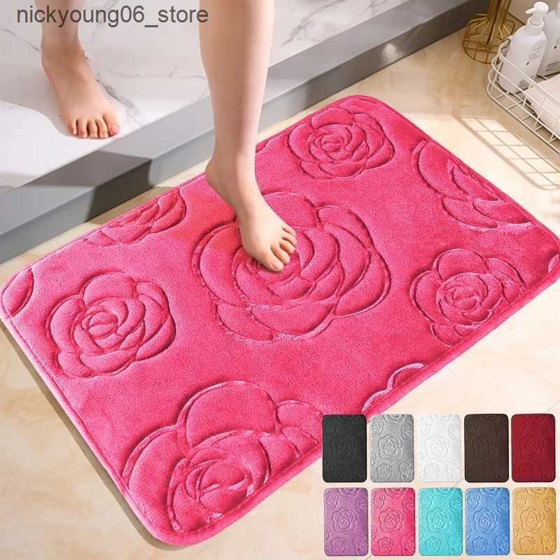 Non-Slip Bath Mats Rose Coral Fleece Bath Floor Mat Soft Absorbent Machine Washable Carpet Shower Doormat Bathroom Rug Quick Dry Non-Slip Area Mat L24