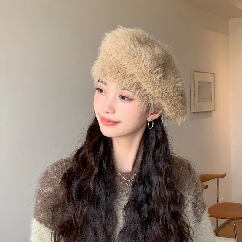 Womens beret comfortable plush decoration no Brim loose suitable for warm autumn and winter painter hats 241007