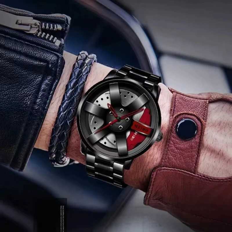 Fashion Mens Car Wheel Watches Luxury Stainless Steel Waterproof Watch for Men Quartz Wrist Watches Male Clock relogio masculinoX241010