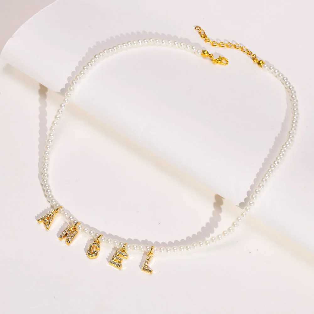 Personalized Initial Letter Necklace With Pearls For Women Customzied Nameplated Pendant Jewelry For Party Wedding EngagementX241009