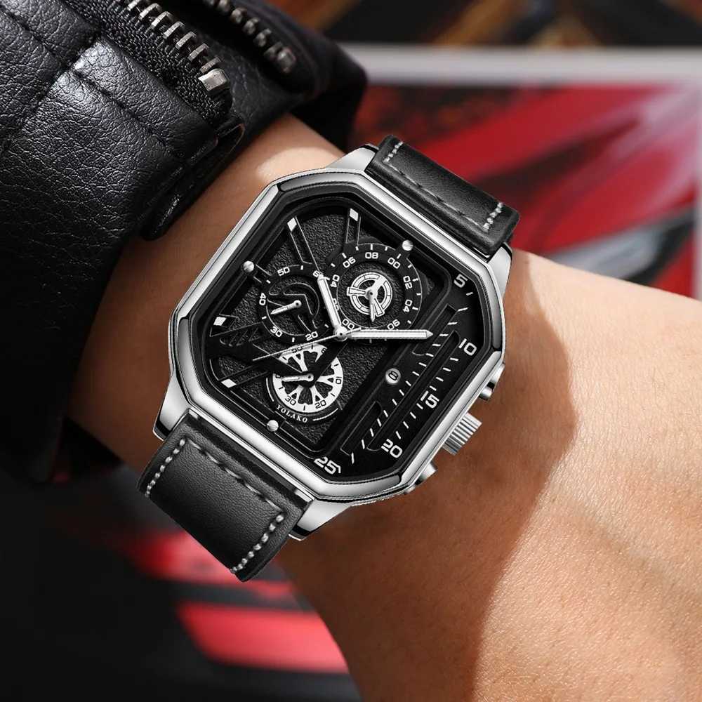 Men Quartz Watches Alloy Dial Business Men Watch PU Leather Strap Big Dial Square Sports Watch Cool Black Wristwatch for ManX241010