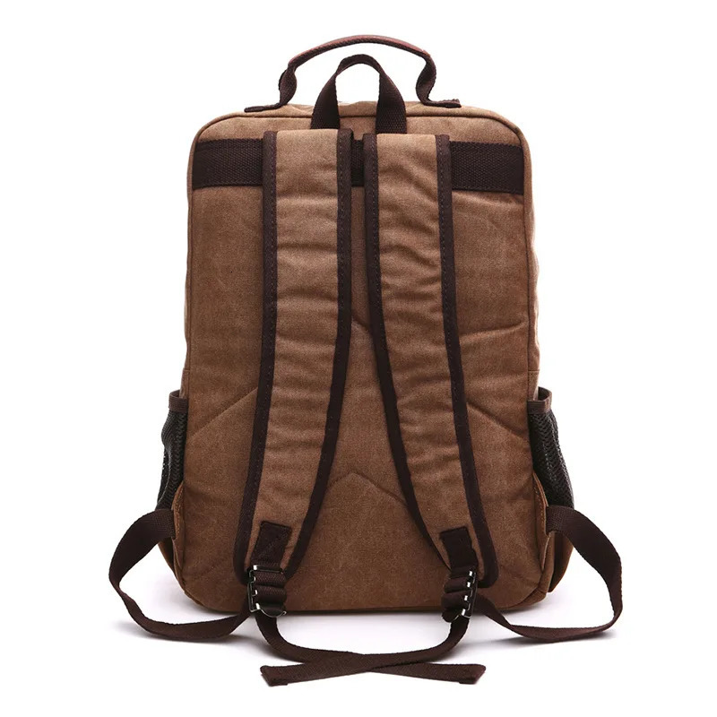 Mens large capacity backpack fashionable canvas casual bag computer travel multiple pockets 241008