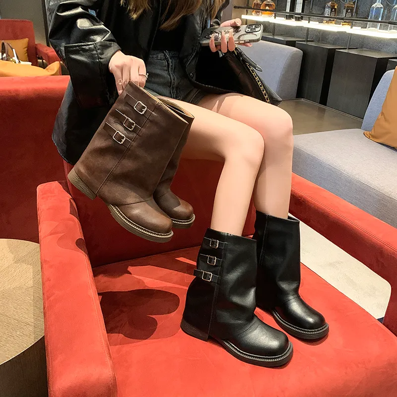 New Womens Retro Style Knee High Women Fashion Ladies Slip On Long Boots Autumn Winter Women's Footwear Knight Booties