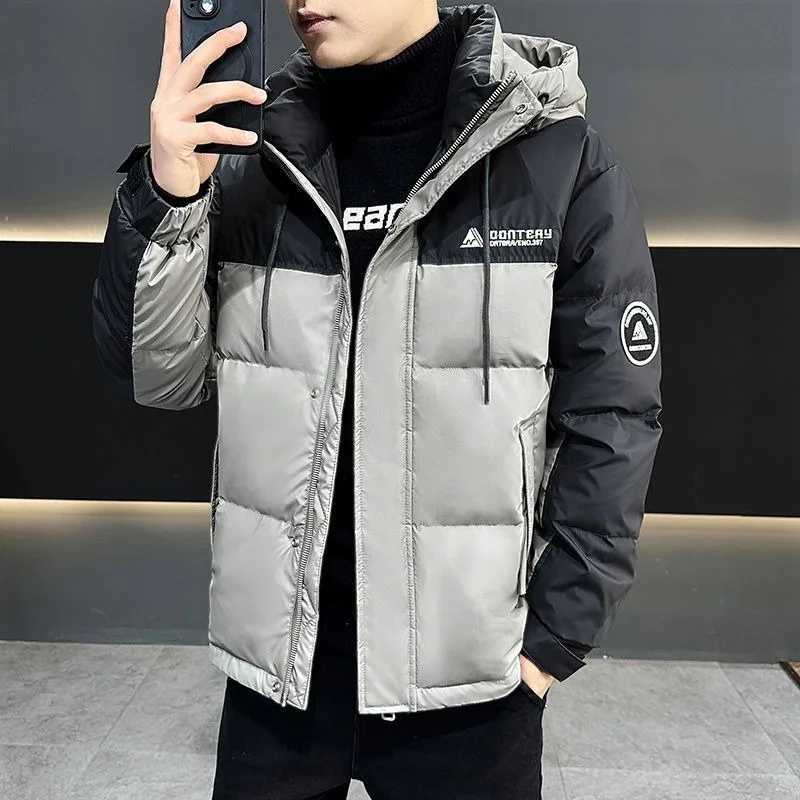 Men's Down Parkas High Quality Men Down Jacket Winter Male Fashion Color Contrast Stitching Hooded Outwear Thicken Warm Casual Large Size Outcoat