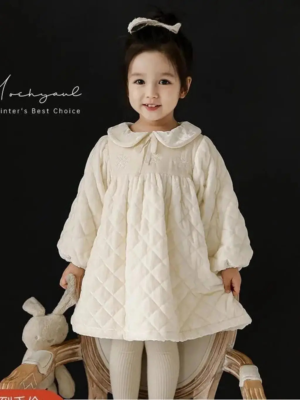 1-10 year old children baby girls winter velvet princess dress childrens thick and warm Peter Pan collar dress girls loose suit 7 241008