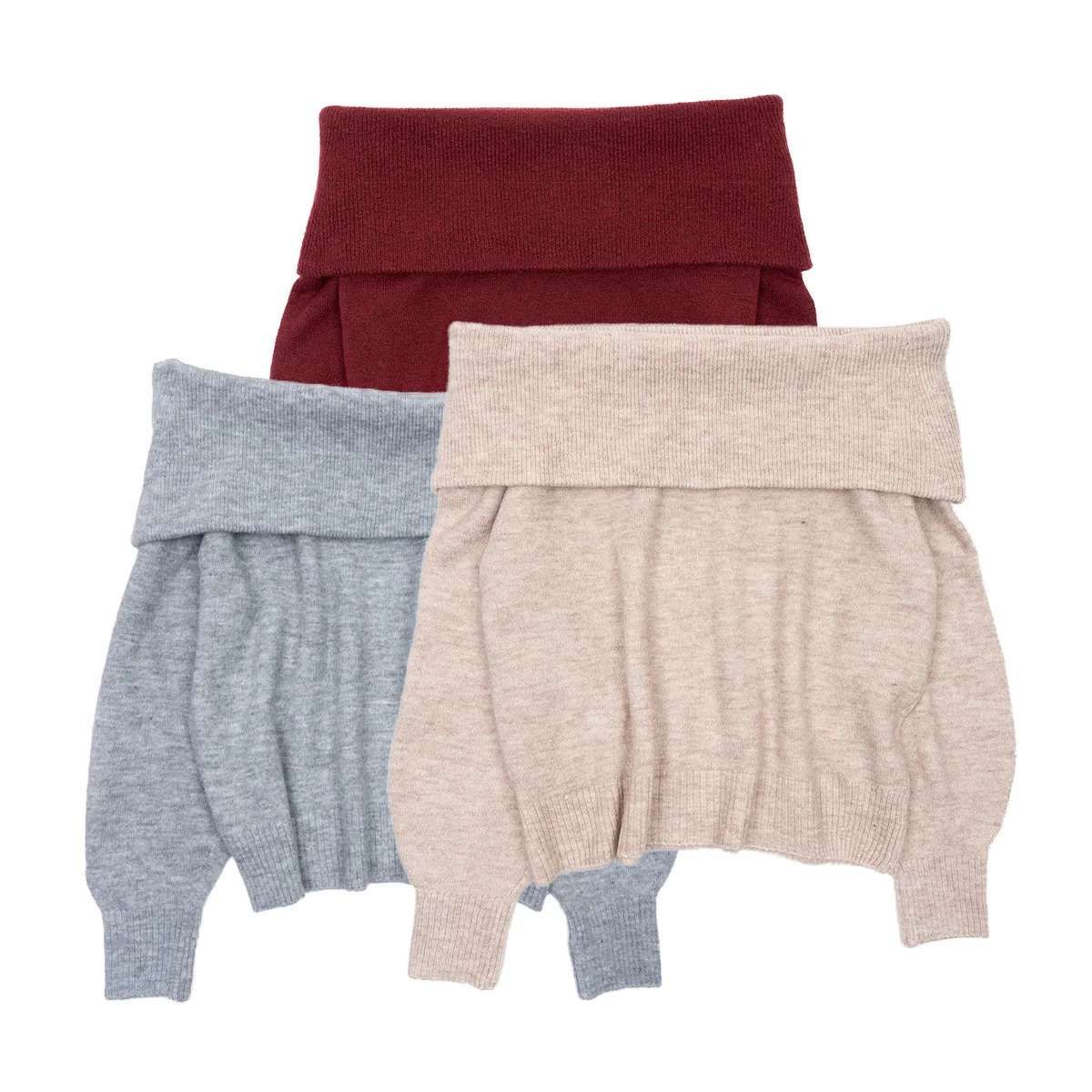 Fluffy shoulder sweater for women fashionable skydiver floral knit Burgundy gray beige 240927