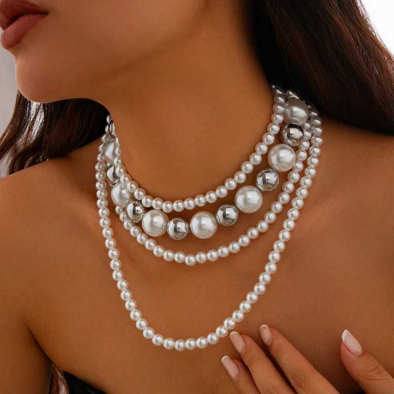 Retro Imitation Pearl Beaded Multi-Layer Necklace Choker WholesaleX241009
