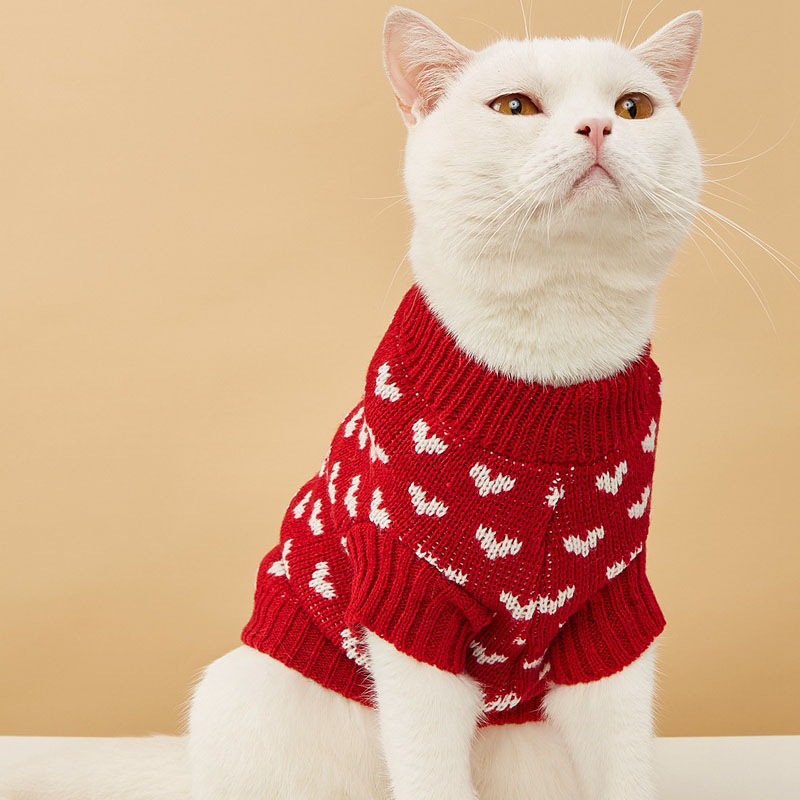 Dog Knitted Sweater Heart Puppy Sweater Warm Soft Pet Holiday Clothes for Small Cats and Dogs