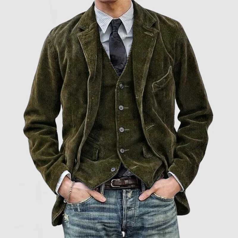 High Quality Mens clothing in the new autumn. Corduroy solid color set. European and mens fashionable casual suit collar casual jacket. T241112