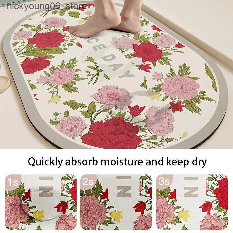 Non-Slip Bath Mats Bathroom Rugs and Mat Set Washable Non Slip Water Absorbent Flower Design Bath Mat Toilet Rug L240910