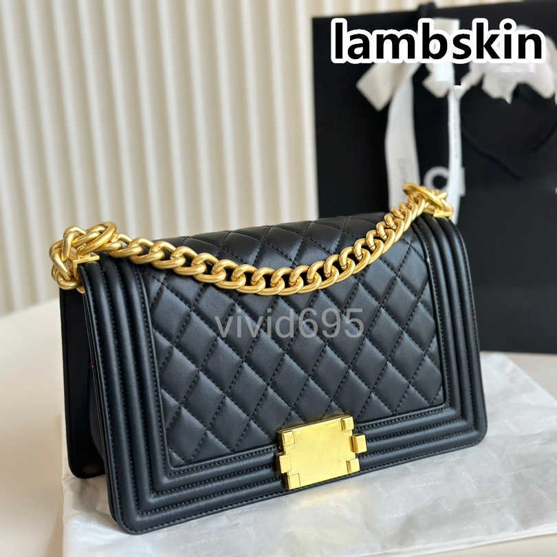 Lambskin Caviar Leather Classic Quilted Black boy Bags Gold Silver Chain Crossbody Shoulder Handbags Small Large Capacity Purse Designer Bag 25cm