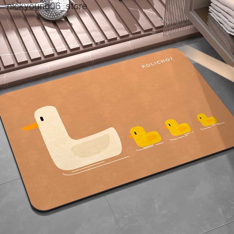 Non-Slip Bath Mats Cute Duck Diatomaceous Earth Mat For The Bathroom Floor Mats Foot Room Rugs Toilet Shower Carpet Entrance Doormat Pad Washable L240