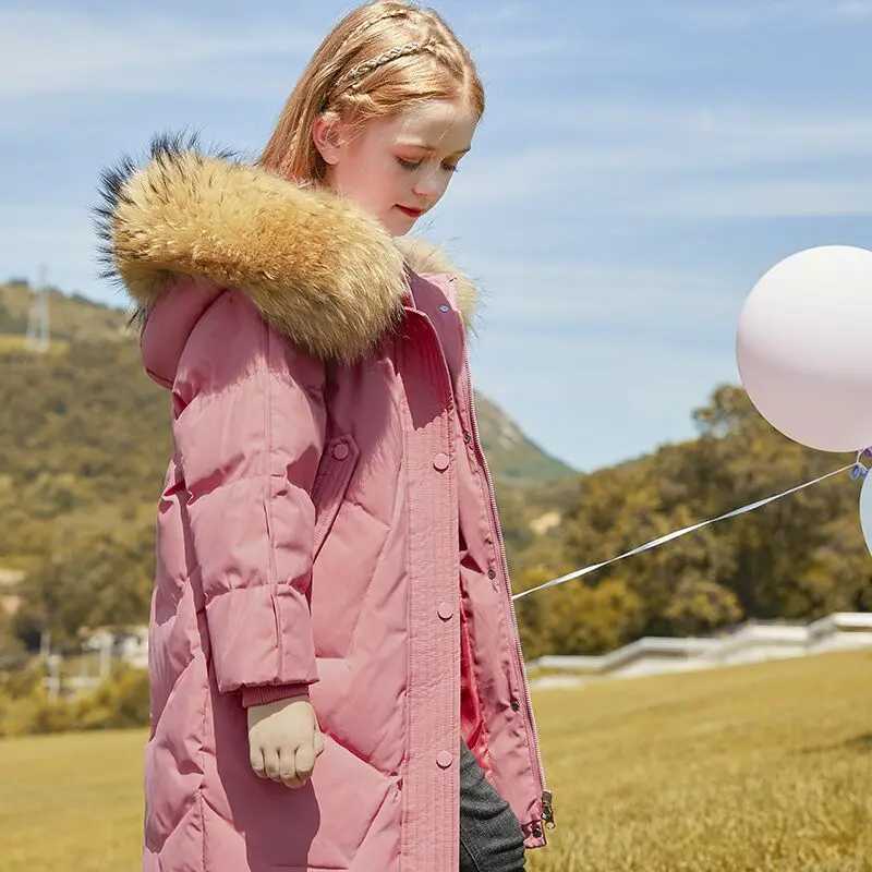 Down Coat Winter New Girl Down Jacket Real Raccoon Fur Childrens Snow Coat Thick Warm Set Youth Black Long Park XMP198 H241010